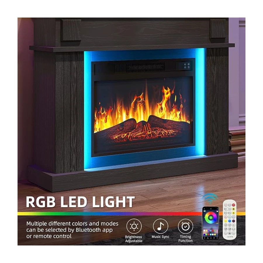 YITAHOME Elektrokamin mit Heizung 2000W, 3D Flammeneffekt,Led Kamin Schwarz