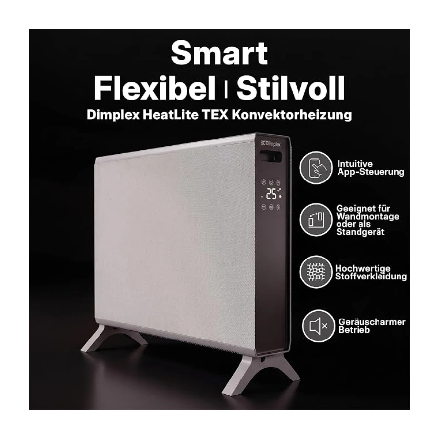 Dimplex HeatLite TEX+ Konvektorheizung elektrisch 2000 W, WLAN-App, Grau