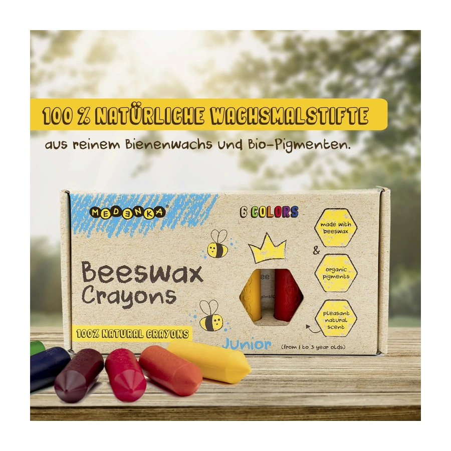 Wachsmalstifte ab 1 Jahr | Ungiftig & Zertifiziert | 100% reines, europäisches Bienenwachs | Für kleine Hände gut zu greifen | Ohne unnötige Zusatzstoffe & Umweltfreundlich | 6er Pack