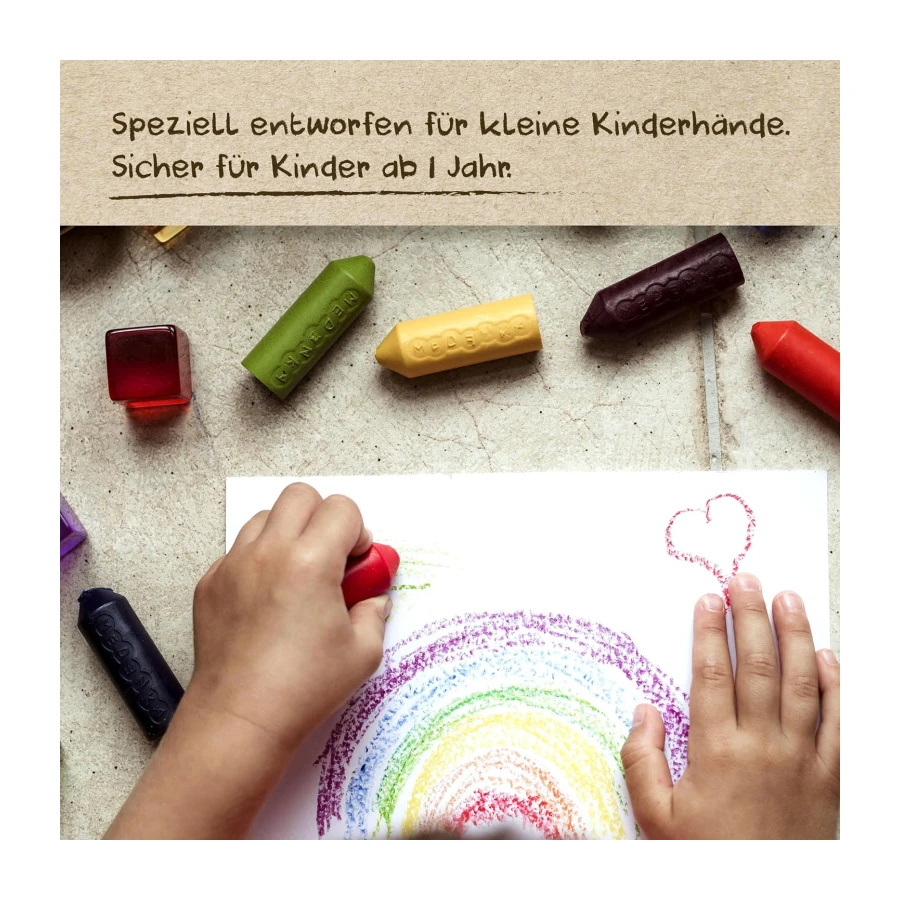 Wachsmalstifte ab 1 Jahr | Ungiftig & Zertifiziert | 100% reines, europäisches Bienenwachs | Für kleine Hände gut zu greifen | Ohne unnötige Zusatzstoffe & Umweltfreundlich | 6er Pack