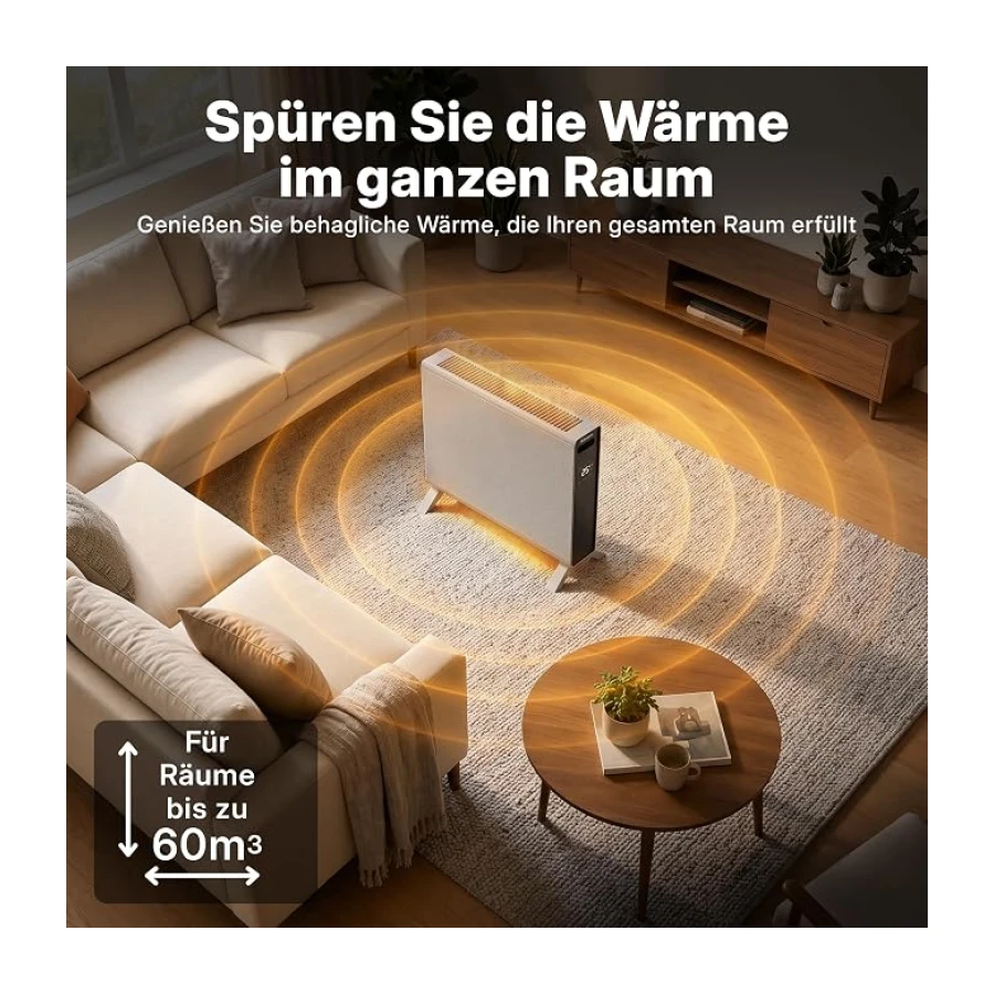 Dimplex HeatLite TEX+ Konvektorheizung elektrisch 2000 W, WLAN-App, Grau