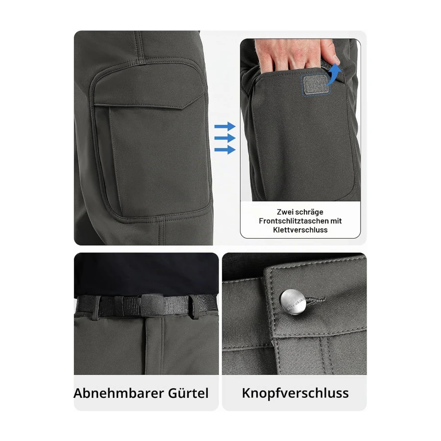 FREE SOLDIER Herren Hiking Pants Herren Winter Thermo Skihose Softshell Vlies Gefüttert Outdoor Hose Taktische Wasserdicht Langlaufhose