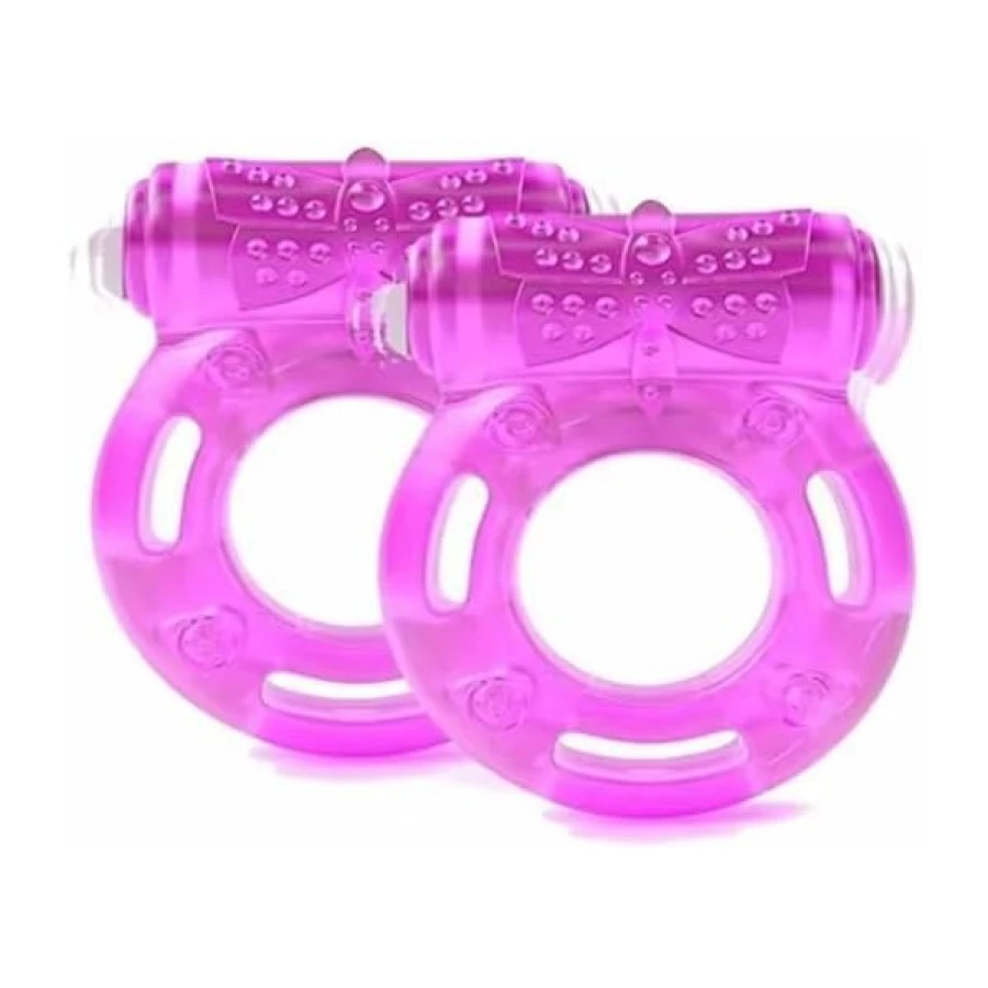 Anillo Vibrador de Silicona Rosa para Hombre (Pack 2 por 1) - Anillo Erótico Masculino para Erección y Estimulación del Clítoris - Juguete Sexual para Parejas con Pilas Incluidas
