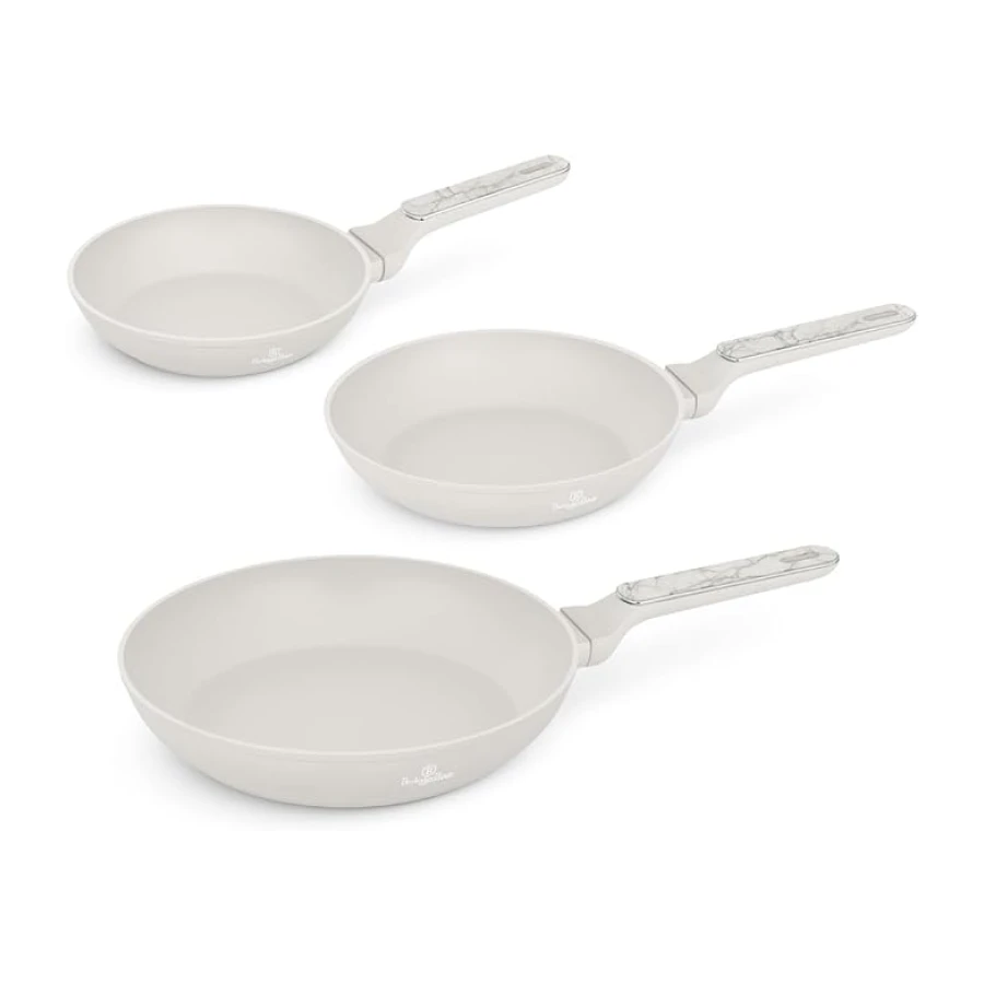 Berlinger Haus Juego de 3 Sartenes Antiadherentes Fabricadas en Aluminio Forjado, para Cocinas de Inducción, 20/24/28 cm, TitanPro, Mango Ergonómico, de la Colección Sahara Marble