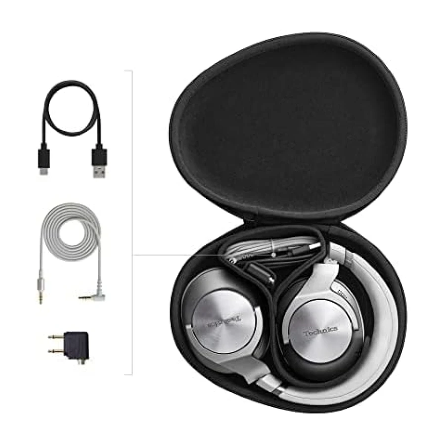 Technics EAH-A800E-S Auriculares Inalámbricos Bluetooth Over Ear, con Cancelación de Ruido y Micrófono, Hasta 50 Horas de Reproducción, Plata