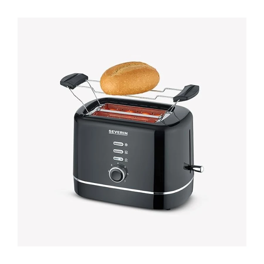 SEVERIN Tostadora Automática, 850 W, Tostador de pan con 2 Ranuras Cortas, Carcasa de toque frio, Espacio para guardar el cable, Color Negro AT 4321