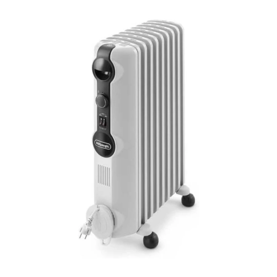 De'Longhi Radia S – Radiador de Aceite para Estancias de Hasta 60 m³, Calefactor Eléctrico con Termostato de Seguridad, 9 Aletas, Función Antiheladas, Portátil, 2000W, Blanco