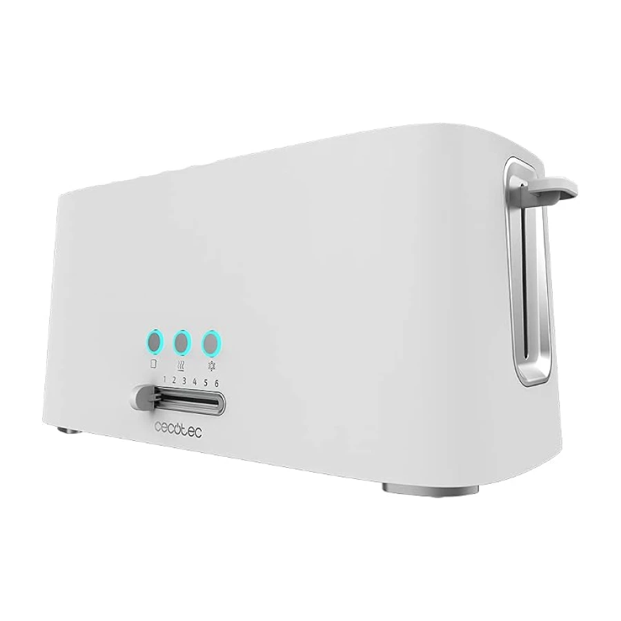 Cecotec Tostadora Toast&Taste 16000 Extra Doble White. 1630 W, 2 Ranuras largas extraanchas, Función Recalentar, Descongelar y Cancelar, Plástico, Varillas superiores, Blanco