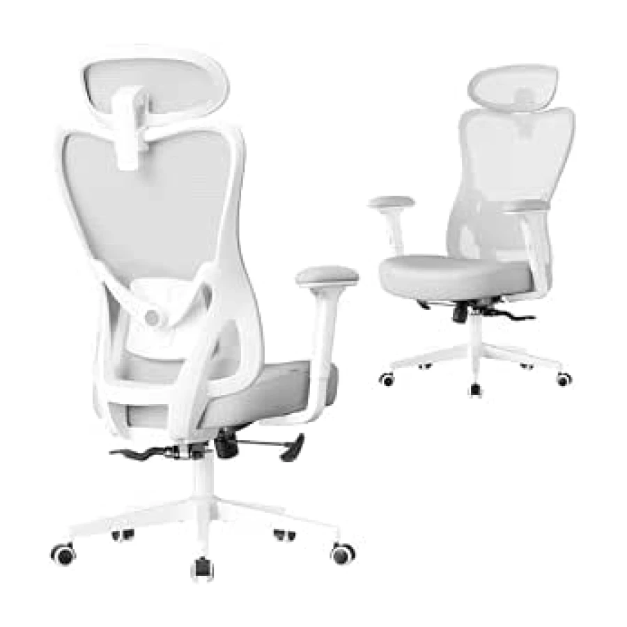 SONGMICS Silla de Oficina Ergonómica, Silla de Escritorio, con Reposacabezas y Soporte Lumbar Ajustables, Carga de 150 kg, Altura Ajustable, Gris Paloma OBN066GD01
