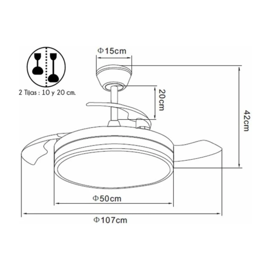 NARVI Ventilador de Techo Blanco y Madera Haya Ø107 cm con Luz LED Regulable, Motor DC Silencioso de Bajo Consumo, Lámpara Ventilador con Mando, 3 Aspas Retráctiles, AUSTRALIA 8936 WDN