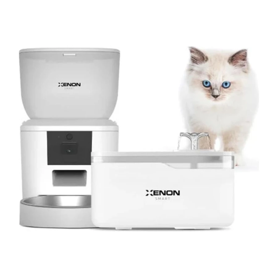 Xenon Smart Akıllı Otomatik Kedi Köpek Mama Kabı Programlanabilir Besleme Kasesi ve Su Pınarı Sebili 2'li Pet Ürünleri Mascotas Başlangıç Seti