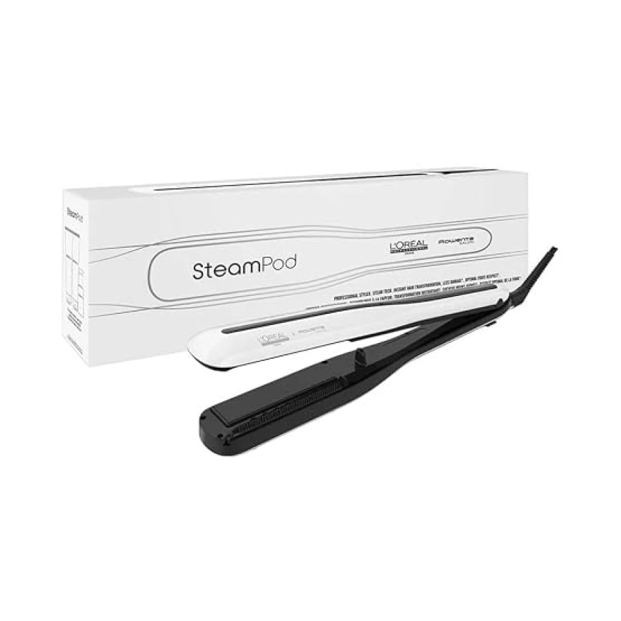 L’Oréal Professionnel, Plancha de Pelo Profesional con Tecnología a Vapor, para un Cabello Liso y Ondas Naturales, Enchufe Europeo, Color Blanco, Steampod