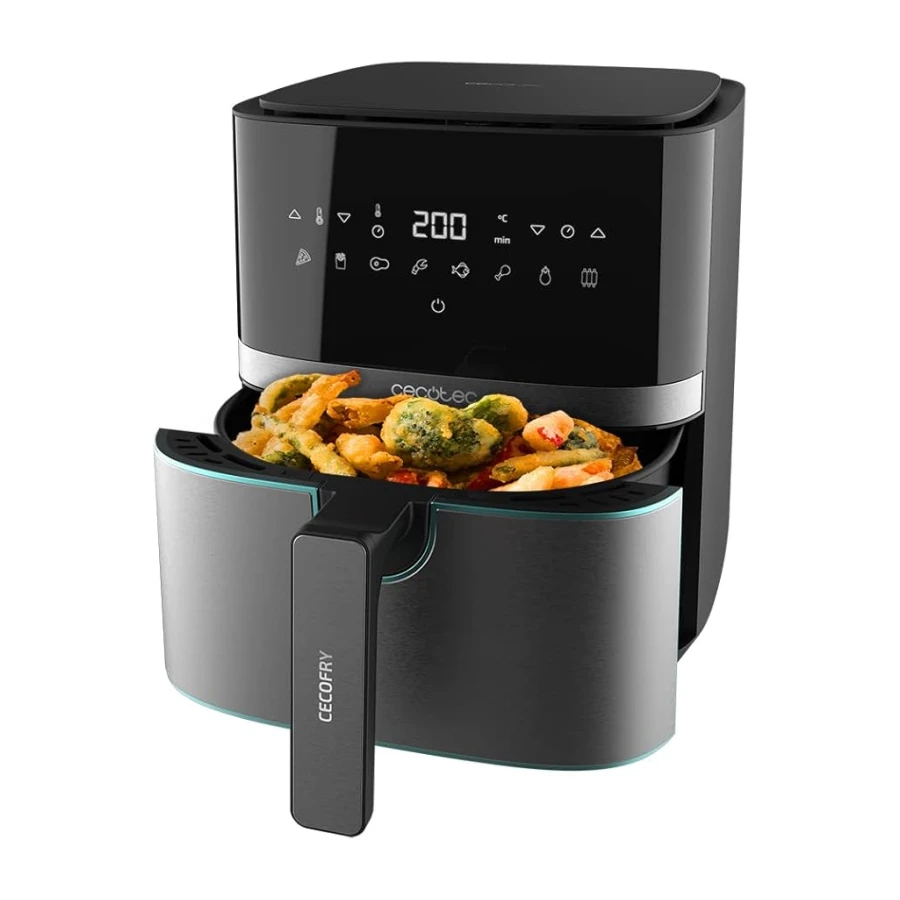 Cecotec Freidora sin Aceite de 5,5 L de Aire Caliente Cecofry Full InoxBlack 5500 Pro. 1700 W, Dietética y Digital, Panel Táctil, Acabados en Acero Inox, Tecnología PerfectCook, Termostato, 8 Modos | 1700 W, Dietética y Digital, Panel Táctil, Acabados en 