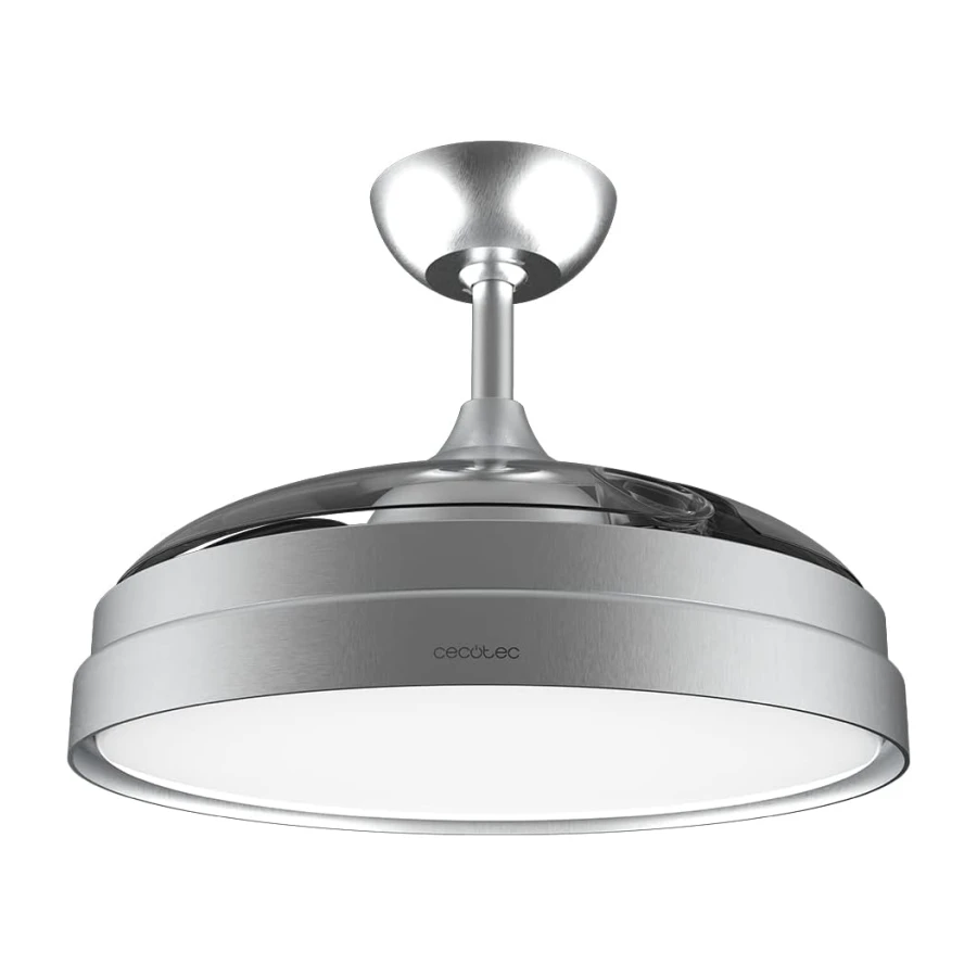 Cecotec Ventilador de Techo con Aspas Retráctites y Lámpara EnergySilence Aero 4280 Invisible Steel. 40 W, Diámetro 42" (106cm), Temporizador, 3 Tonos de Luz, Función Verano-Invierno [Clase de eficiencia energética E]
