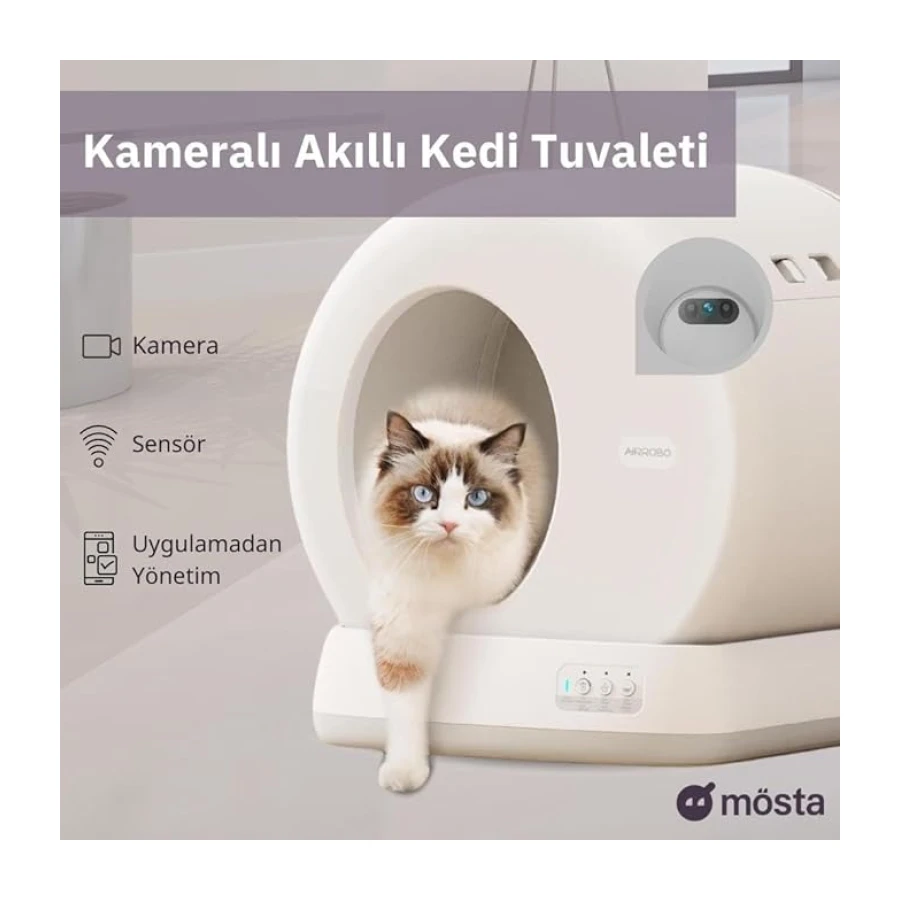 UBPet C10 Pro Kameralı Akıllı Kedi Tuvaleti – Entegre HD Kameralı, Otomatik Temizleme, Mobil Uygulama Kontrolü, Akıllı Sensörler, Sessiz Çalışma, Geniş İç Hacim, Koku Hediyeli