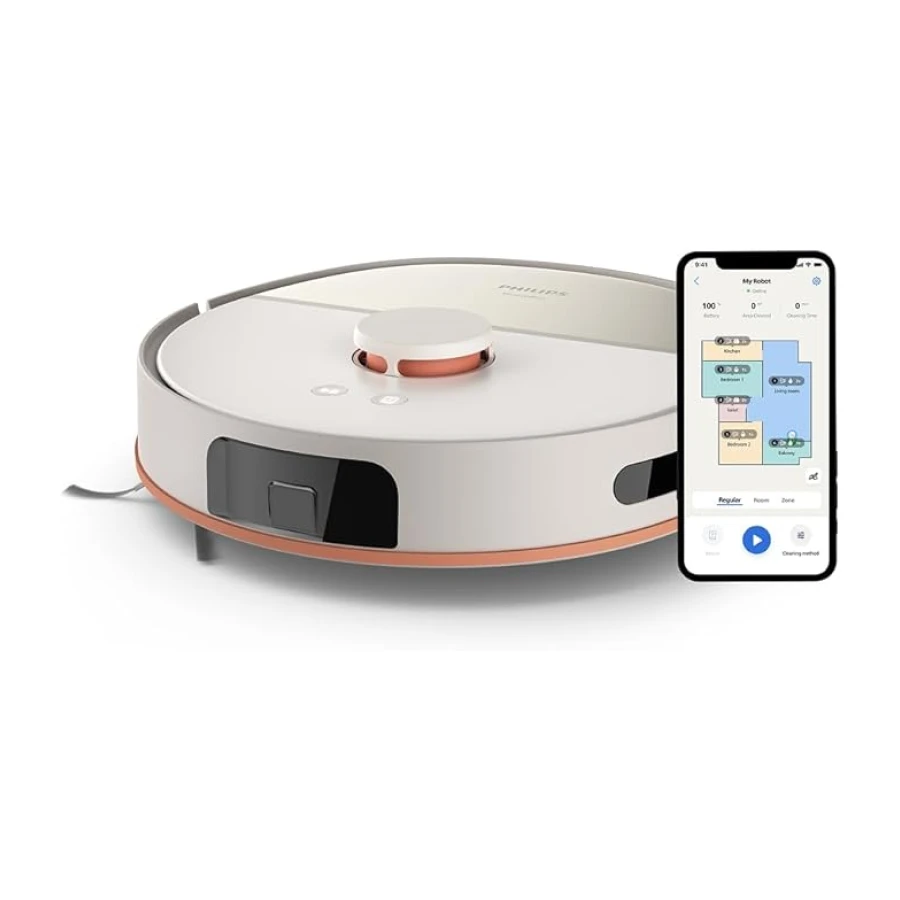 Philips HomeRun 5000 Serisi Robot Elektrikli Süpürge, Çift Döner Mop, Süpürme ve Paspas, 10.000Pa Emiş Gücü, Lazer Çizgi Navigasyon, HomeRun Uygulaması, İpek Beji (XU5000/20)