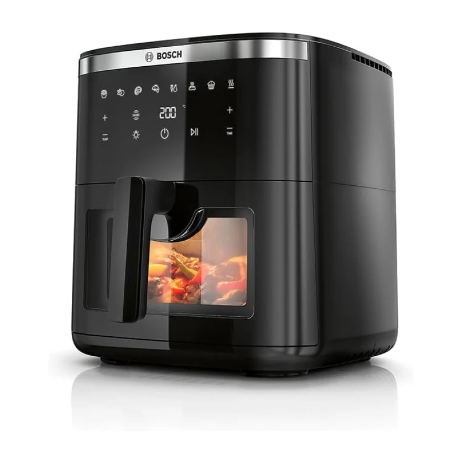 Bosch - Freidora de aire Serie 6, Air Fryer XXL con capacidad de 7,2 L, con 7 programas y ventana de visualización con luz, cocinado hasta 65%¹ más rápido, negro, MAF671BO