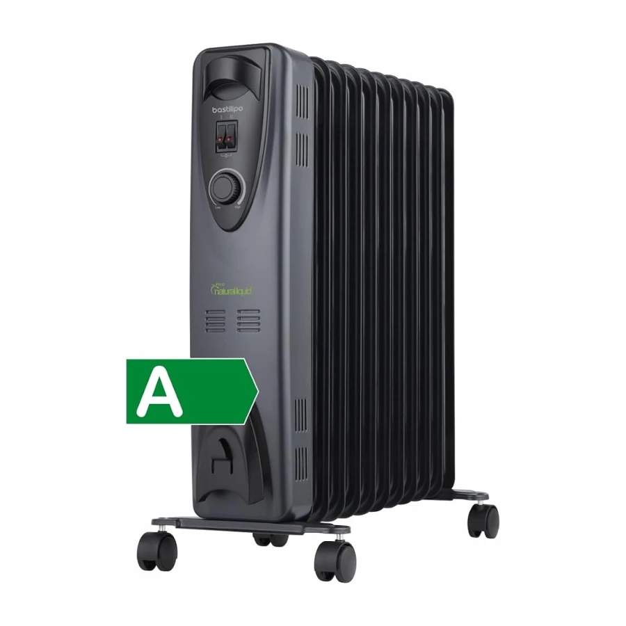 BASTILIPO - RC-ECOFLUID-11 - Radiador compacto con H2O natural liquid, extra bajo consumo, 2000W, 0,9kwh, 11 elementos, ctermostato, color negro.
