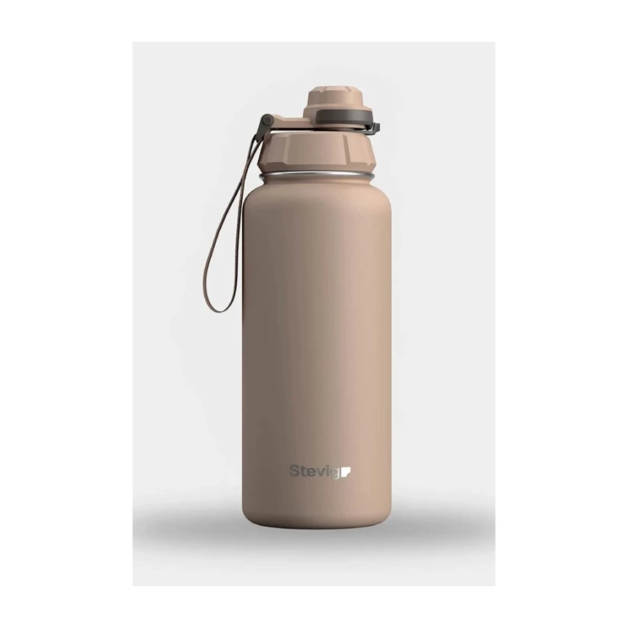 1 Hand Leak-Proof Sızdırmaz Çelik Termos 1000 Ml Lıght Brown ST-217