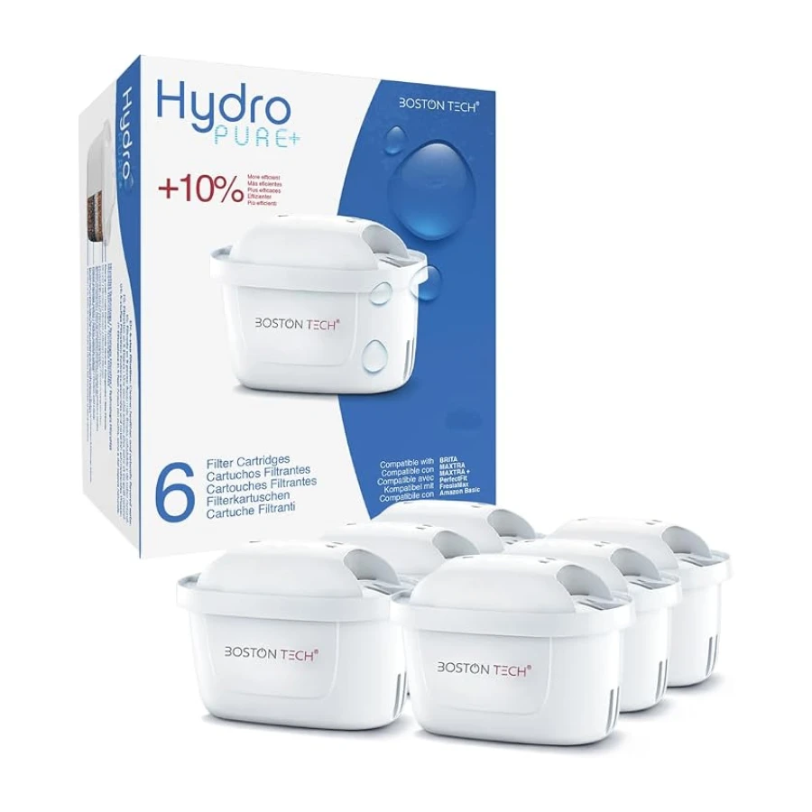 Filtros de agua Hydro Pure+ filtrantes compatibles con jarras Brita Maxtra/Maxtra+/PerfectFit/Amazon Basics que reducen la cal y el cloro NO REQUIERE ADAPTADOR (Paquete de 6)