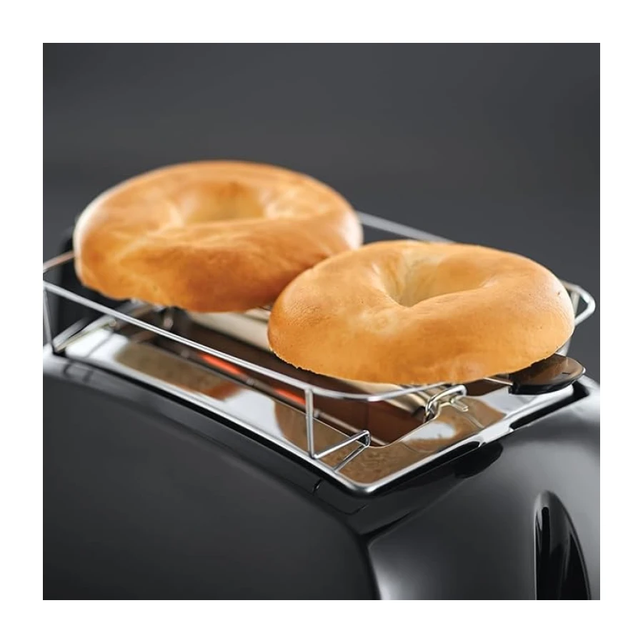 Russell Hobbs Tostadora Textures Plus - 2 Ranuras Cortas y Anchas, Tostador para 2 Rebanadas, Bandeja Recogemigas, Calientapanecillos, Función Cancelar y Descongelar, Negro - 22601-56