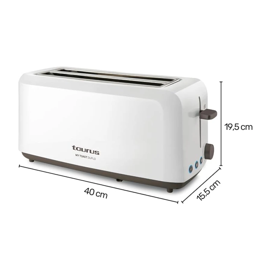 Taurus - Tostadora 1450W, Doble Ranura Larga, 6 Niveles, LED, Silenciosa