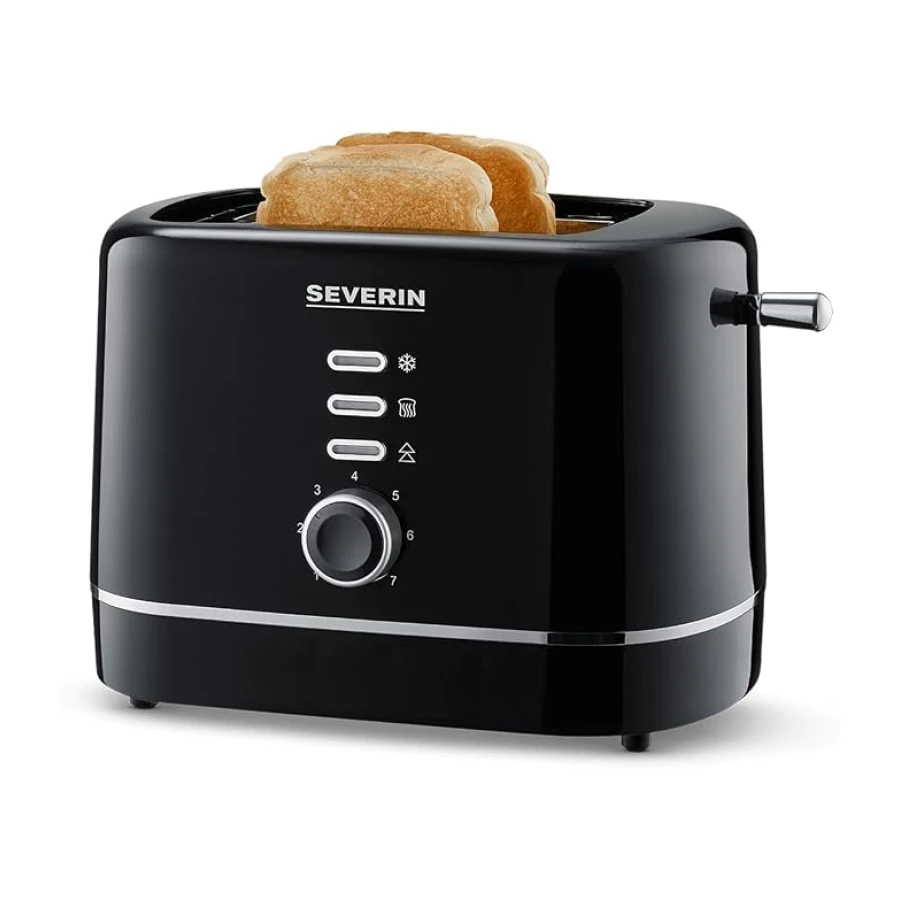 SEVERIN Tostadora Automática, 850 W, Tostador de pan con 2 Ranuras Cortas, Carcasa de toque frio, Espacio para guardar el cable, Color Negro AT 4321