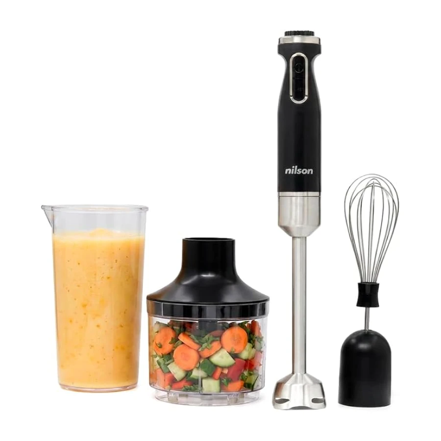 Batidora de Mano, 1000 W Potencia Máxima, Cuchillas con 4 Aspas, Mezcla, Tritura, Pica y Emulsiona, Múltiples Velocidades, Control Manual, Función Turbo, Vaso 0,6 L, NHB10003AP, Cable 1 M