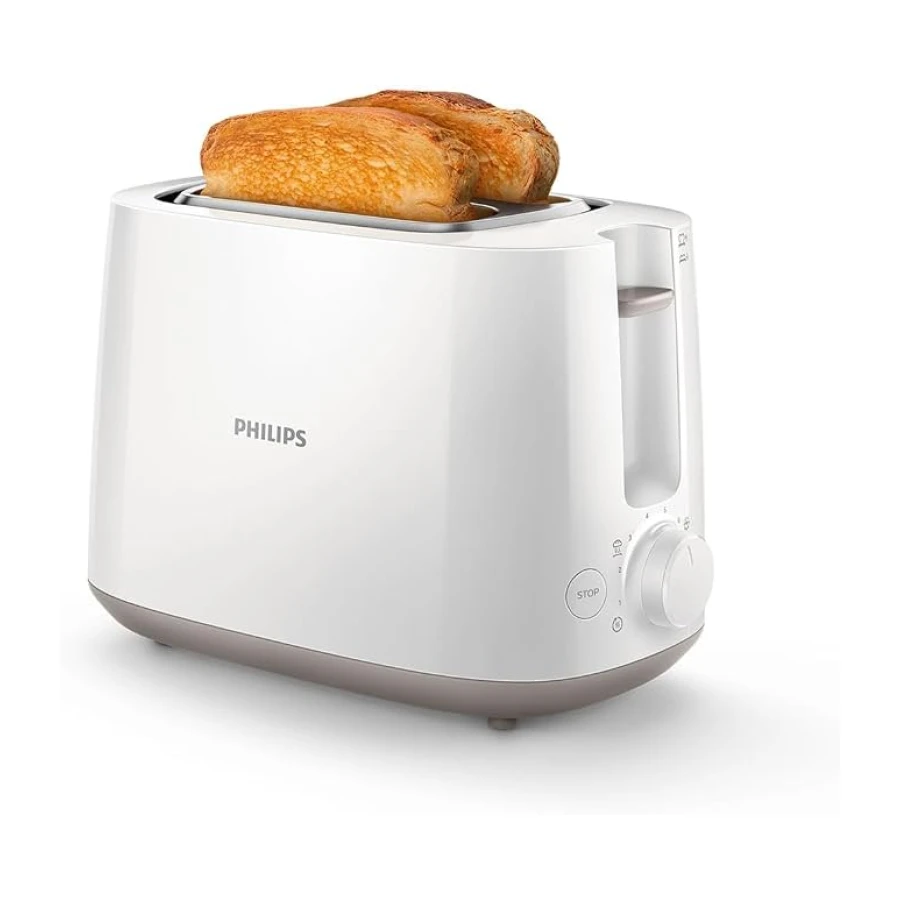 Philips Tostadora de pan 2 Ranuras, 8 Ajustes, Calientabollos, Blanco