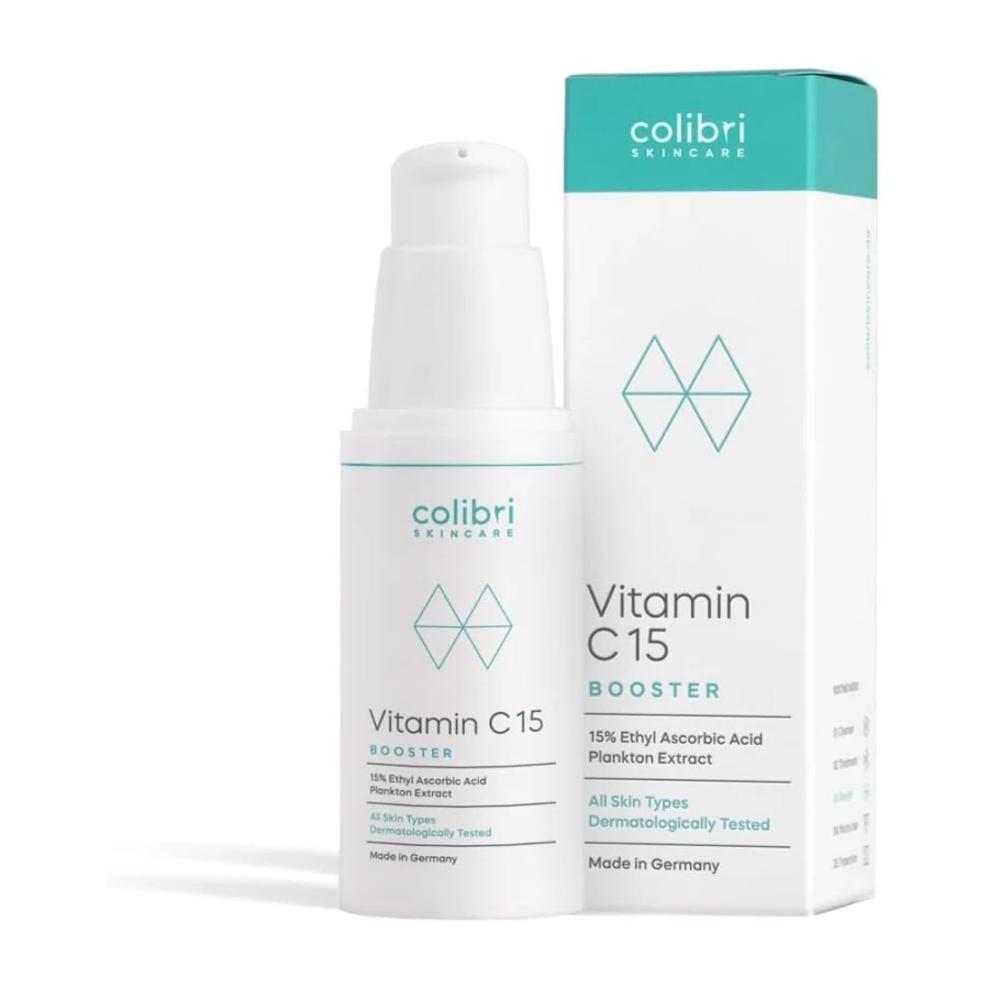 colibri skincare VITAMIN C BOOSTER (30ml) - Serum Vitamina C altamente dosificado con 15% de Vitamina C real - Anti Aging Serum facial contra las manchas de pigmentación y las ojeras