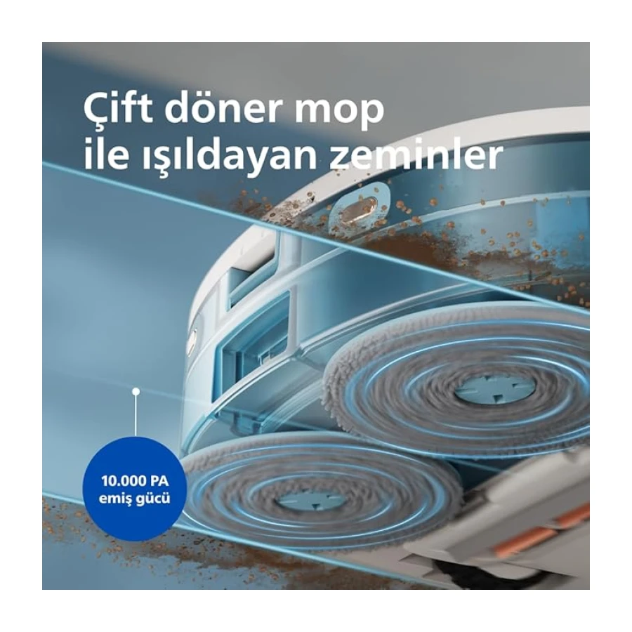 Philips HomeRun 5000 Serisi Robot Elektrikli Süpürge, Çift Döner Mop, Süpürme ve Paspas, 10.000Pa Emiş Gücü, Lazer Çizgi Navigasyon, HomeRun Uygulaması, İpek Beji (XU5000/20)