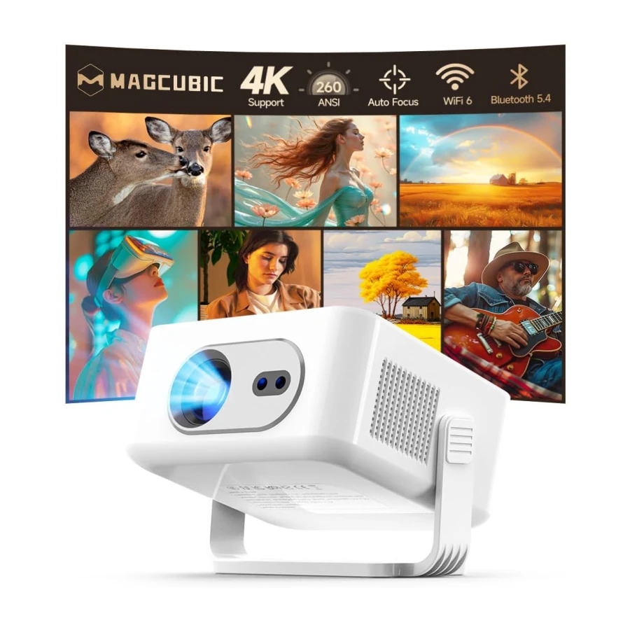 Magcubic Mini Proyector con WiFi 6, BT 5.4, 260 ANSI, Enfoque automático | Proyector Portátil Compatible con 4K Corrección Trapezoidal Automática para Home Cinema, Oficina y Camping