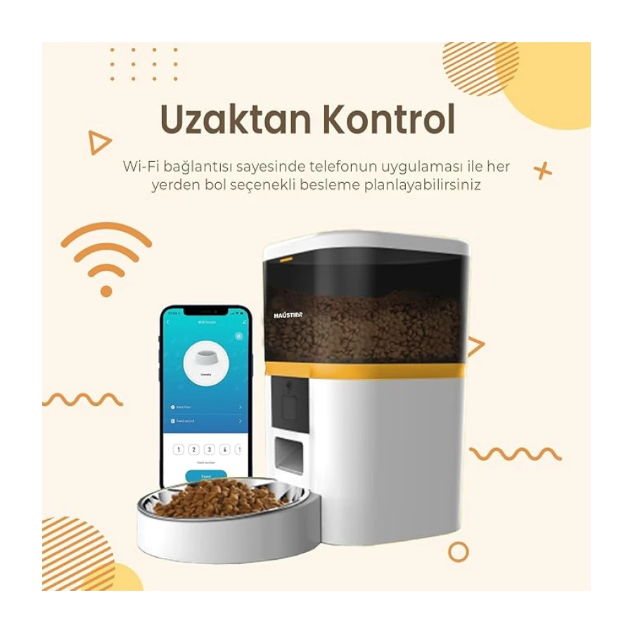 Haustier QQ003-V2 Akıllı Kedi Köpek Otomatik Mama Kabı, Tuya App-Wifi Uzaktan Kontrol, 6lt Hazne