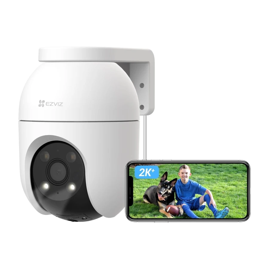 EZVIZ Cámara Vigilancia WiFi Exterior 360°,2K+ Cámara IP de Seguridad,Visión Nocturna a Color,Detección IA de Personas/Vehículos,Seguimiento Zoom Auto,Audio Bidireccional,Sirena, Alexa/Google,C8c 4MP