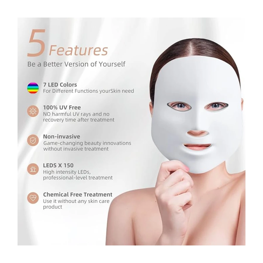 Máscara Light Therapy, Máscara Led Facial 7 Colores, Belleza Facial Fotón Rejuvenecimiento de la Piel Fototerapia Tratamiento de la Piel Facial Cuidado Antienvejecimiento