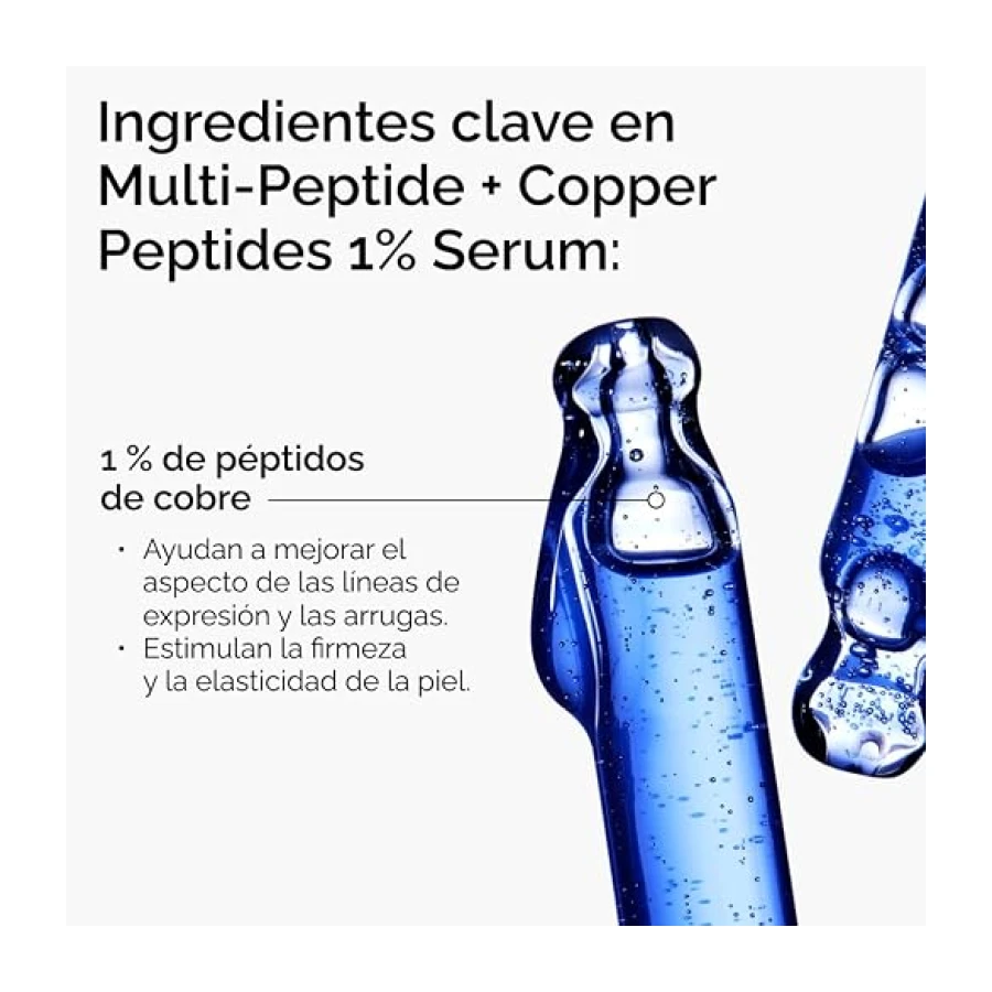 The Ordinary Multi-Peptide + Copper Peptides 1% Serum, Fórmula con Multipéptidos y Péptidos de Cobre, Sérum antiedad para las líneas de expresión y la elasticidad de la piel, 30 ml