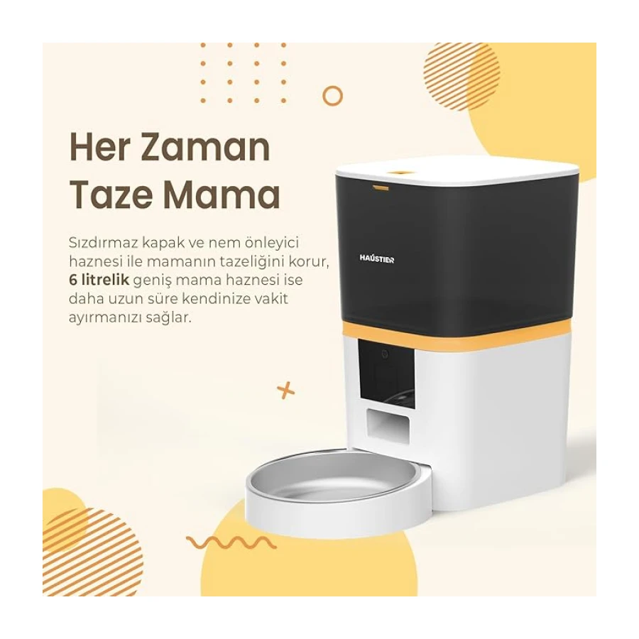 Haustier QQ003-V2 Akıllı Kedi Köpek Otomatik Mama Kabı, Tuya App-Wifi Uzaktan Kontrol, 6lt Hazne