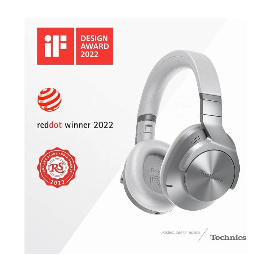 Technics EAH-A800E-S Auriculares Inalámbricos Bluetooth Over Ear, con Cancelación de Ruido y Micrófono, Hasta 50 Horas de Reproducción, Plata