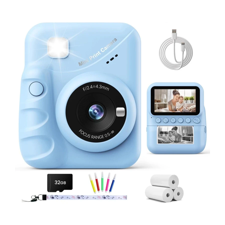 TIATUA Camara Fotos Infantil instantanea, 3,0'' HD 48 MP Cámara Instantánea para Niños con Tarjeta de 32 GB y 3 Rollos de Papel, Regalo para Niños y Niñas de 3 a 12 Años (Azul)