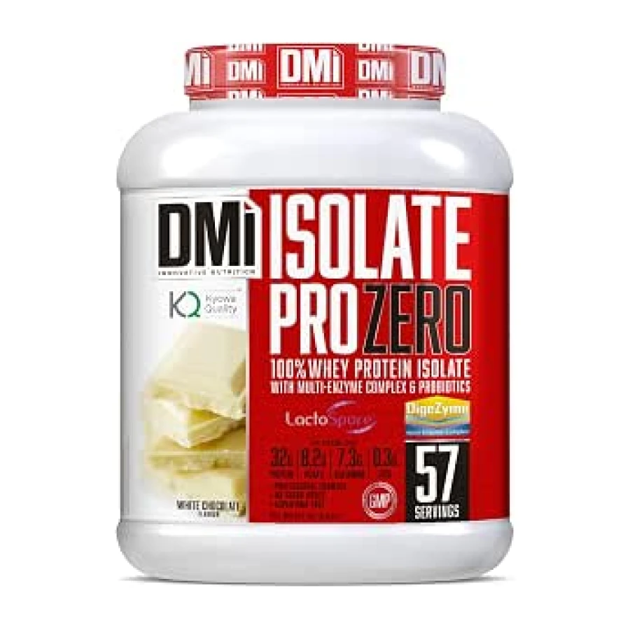 DMI Proteína ISOLATE PRO ZERO - Proteína para Recuperación y Desarrollo Muscular - 100% Aislado de proteína de suero con DigeZyme® y LactoSpore® - Sin Azúcares Añadidos (2 Kg, White Chocolate)