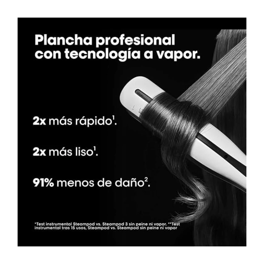 L’Oréal Professionnel, Plancha de Pelo Profesional con Tecnología a Vapor, para un Cabello Liso y Ondas Naturales, Enchufe Europeo, Color Blanco, Steampod