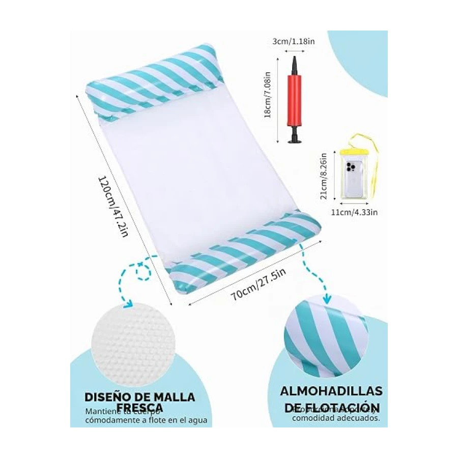 Colchón Hinchable para Piscina, 2 Unidades, colchón de Aire, Piscina de Agua, Hamaca para Adultos, Juguete acuático, Hamaca con Red, 4 en 1, colchón de Aire
