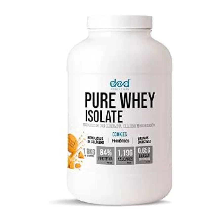 Pure Whey Isolate 84% proteína+Colágeno hidrolizado+Creatina+Glutamina Con probióticos y enzimas digestivas Baja en lactosa y azúcares Recuperación (Galleta 1,8kg)