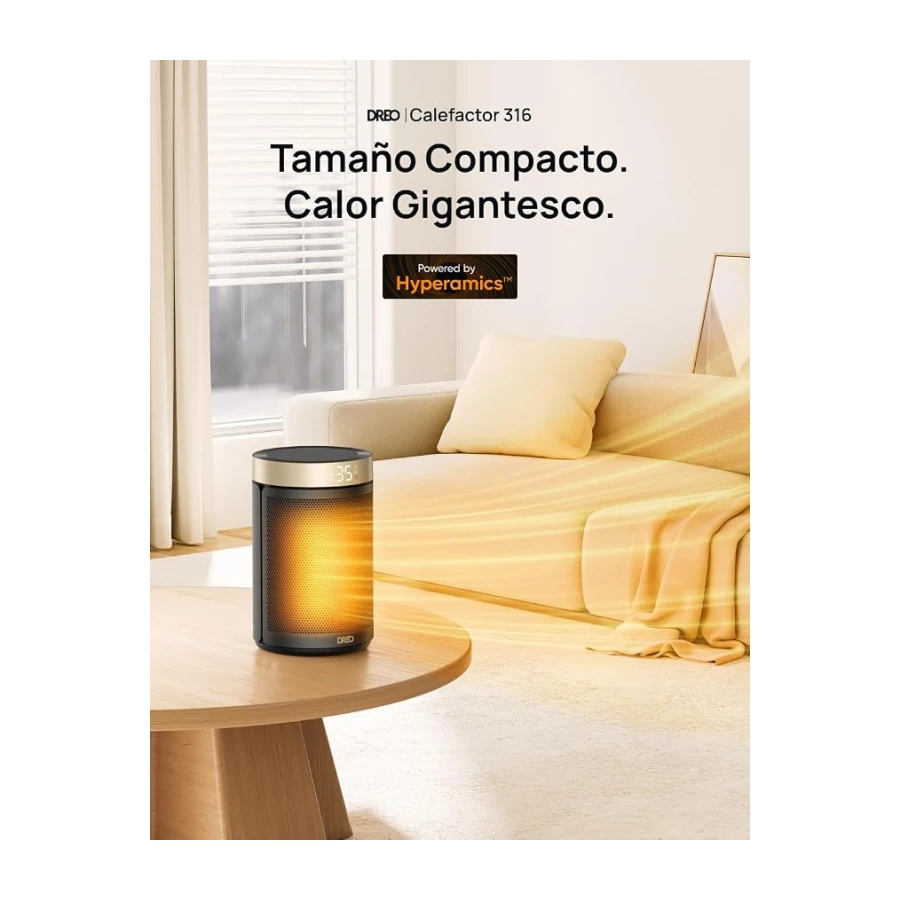 Dreo Calefactor Bajo Consumo Cerámico, con Termostato Portátil, Temporizador 12H, Modo Eco y Ventilador, 1500W PTC Rápido y Seguro para Oficina, Dormitorio y Casa