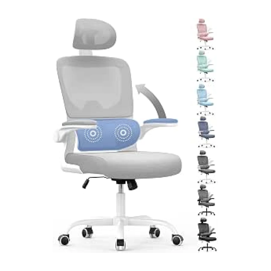naspaluro Silla Oficina Ergonómica Soporte Lumbar, Malla Transpirable 136kg | Silla Escritorio Oficina con Reposacabezas Regulable, Altura Regulable, Reposabrazos Para Oficina y Hogar, Mejora Gris