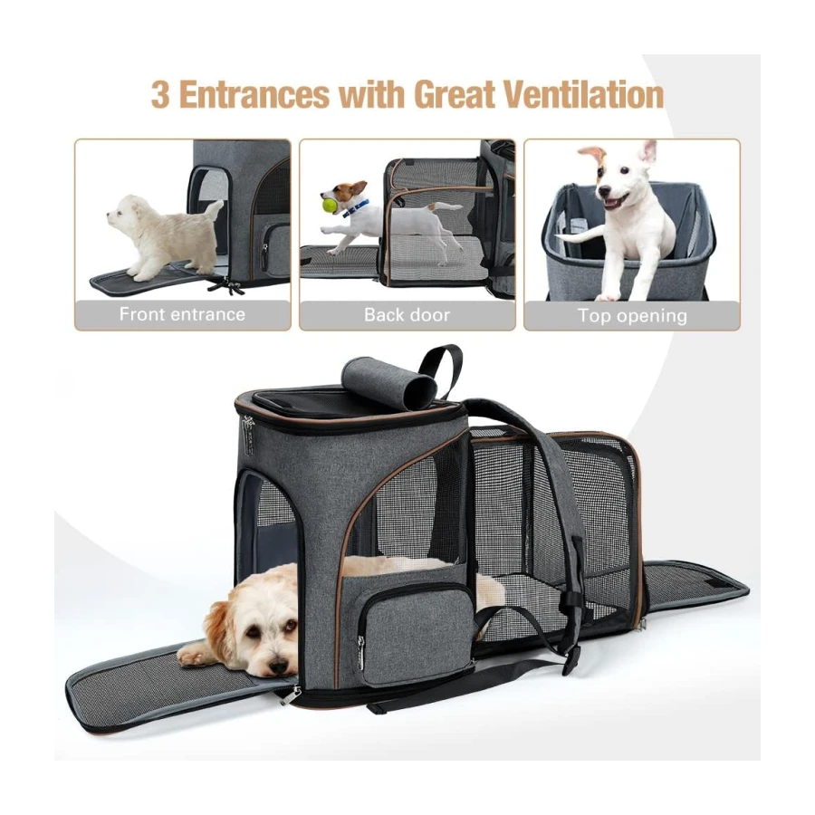 Lekesky Transportin Gato Mochilas para Gatos y Perro Bolsa para Mascotas Expandible Mochila Gato para Automóvil/Avión (Gris, M),