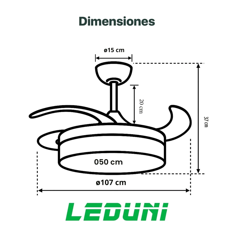 LEDUNI Ventilador de Techo LED con Aspas Retráctiles - 66W, silencioso | 66W, 30W Motor DC+36W Luz 2880LM, Blanco, CCT 3000-6000K, con Control Remoto Funcion verano e invierno (Blanco nieve) [Clase de eficiencia energética G]