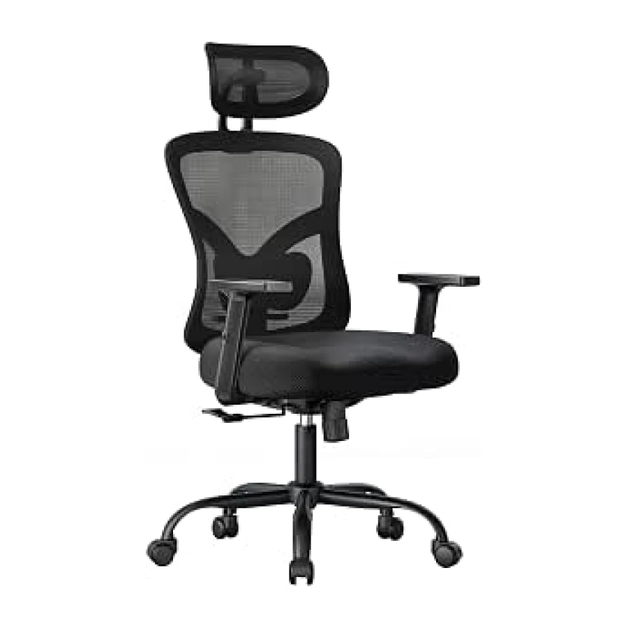 NOBLEWELL Silla de Oficina Ergonómica con Soporte Lumbar, Reposacabezas 2D, Reposabrazos Ajustable, Cojín Mejorado, Inclinación de 130°, Silla para Oficina en Casa