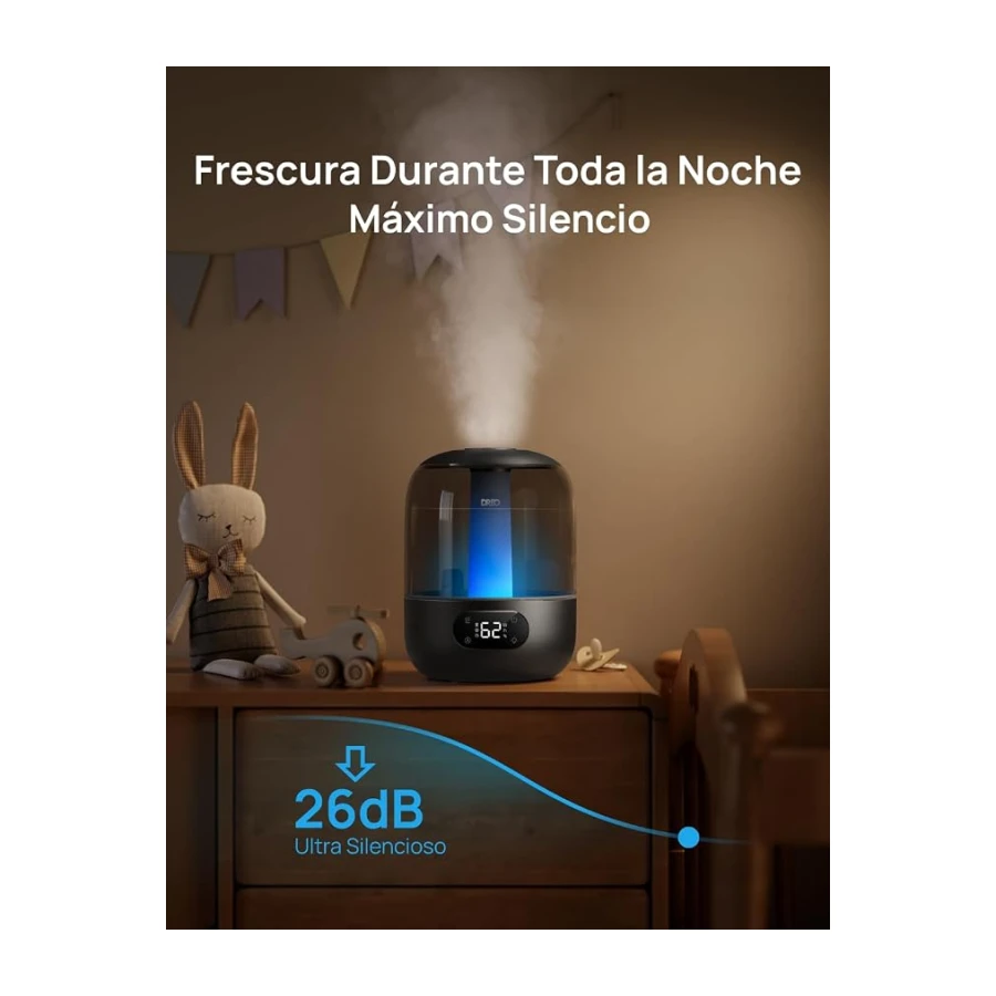 DREO Humidificador Bebés 3L con Sensor de Humedad, 26dB Silencioso, Negro