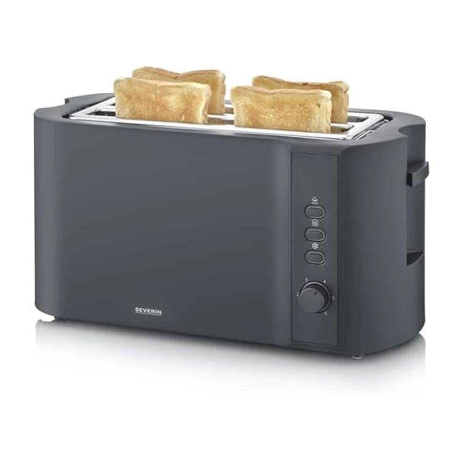 Severin Tostadora de ranura larga, 4 rebanadas con accesorio integrado para panecillos, 2 ranuras de tostado largas, niveles de calentamiento ajustables, 1.400 W, negro mate, AT 2591